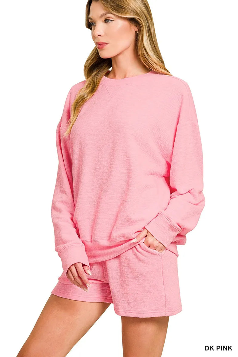 Zenana Slub Long Sleeve Top and Shorts Set - SwagglyLife Home & Fashion